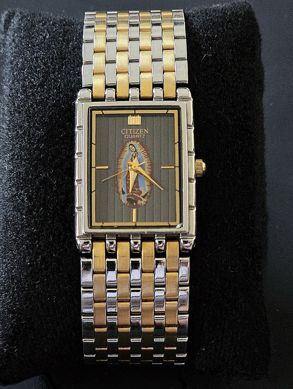 Citizen Virgin Mary Guadalupe Two Tone Men’s Tank Watch Japan RARE WORKS FLAWS